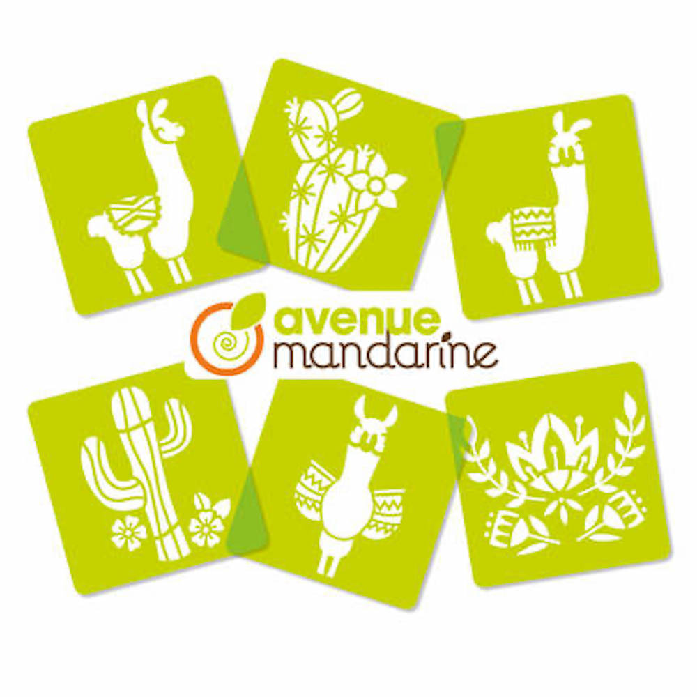 Avenue Mandarine, Set mit 6 Schablonen 15 x 15 cm für Kinder, Lamas/Kakteen