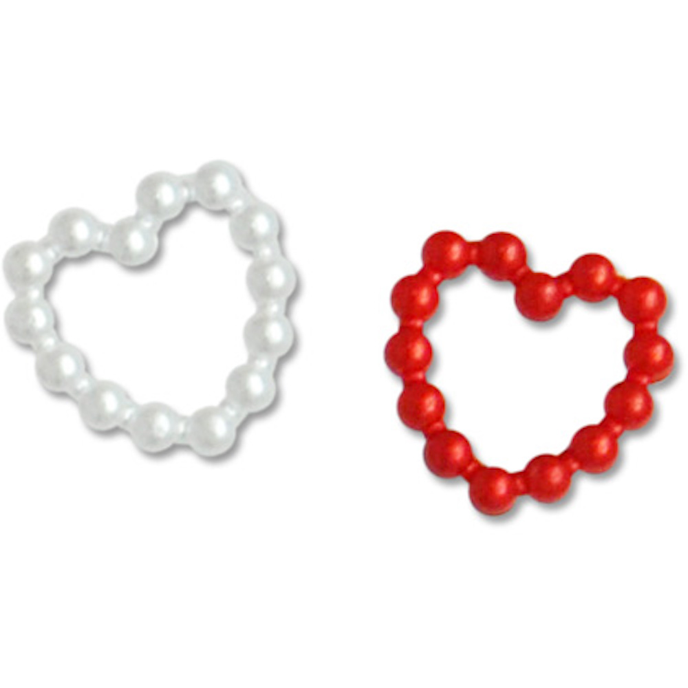  Perlenherzen rot + weiß sortiert, 60 Stück