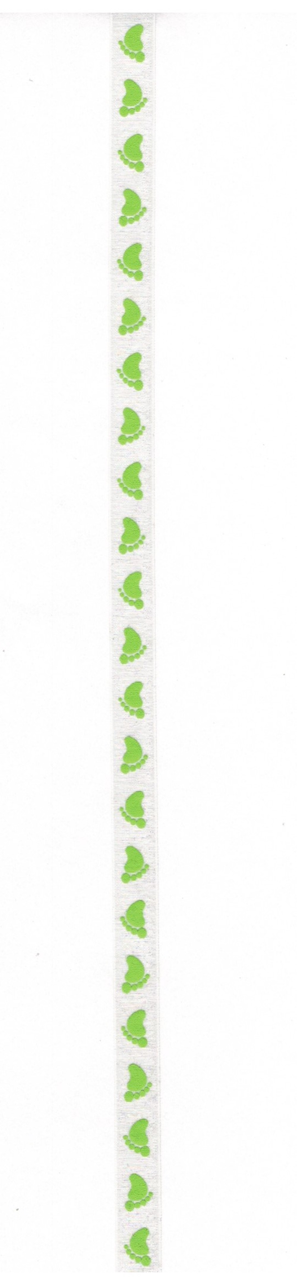 Geschenkband Organza, 1 cm breit, grüne Füßchen