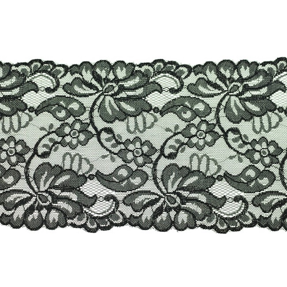 Elastisches Spitzenband mit Blumenmotiv, B: 15,5cm, Meterware