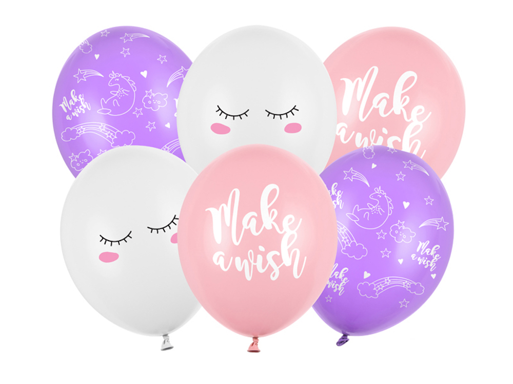 6 Latexballons - Einhorn rosa/lila/weiß - 30cm