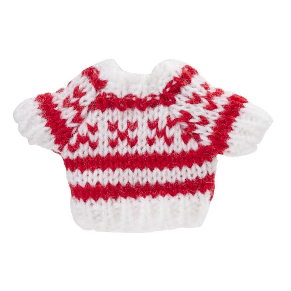Miniatur Wichteltür Pullover, weiß/rot 3,5 x 5cm
