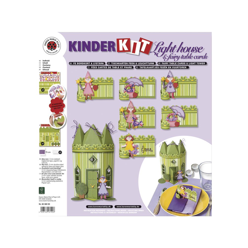 Karen Marie Klip® Stanzbogen Kinder KIT, Tischkarten Feen & Leuchtturm
