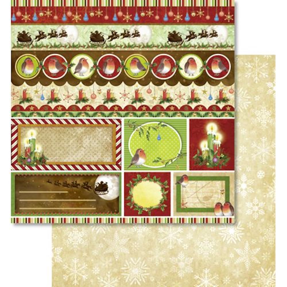 Scrapbook-Papier Glitter Doppelseitiges Papier, 30,5 x 30,5 cm, Christmas robin 316 Bordüren/Namensschilder