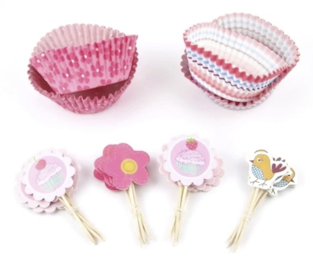 Cupcake Muffins Dekorations Set, 48 teilig, Mädchen Frühjahr rosa