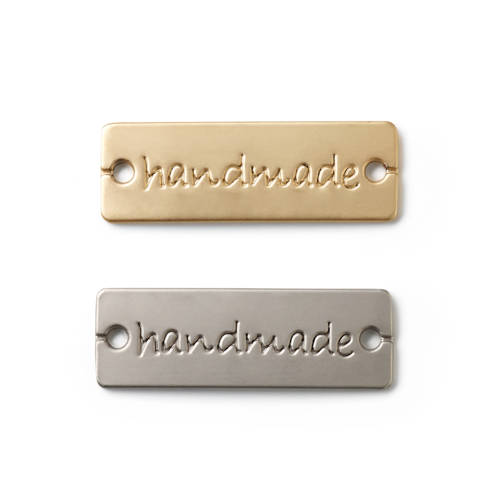 Pins "handmade" zum Annähen silber & gold, 3x1cm, 2 Stück