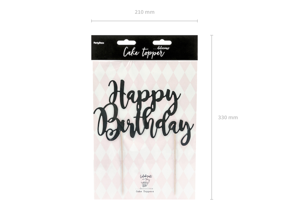 Cake Topper - Happy Birthday - Schwarz
