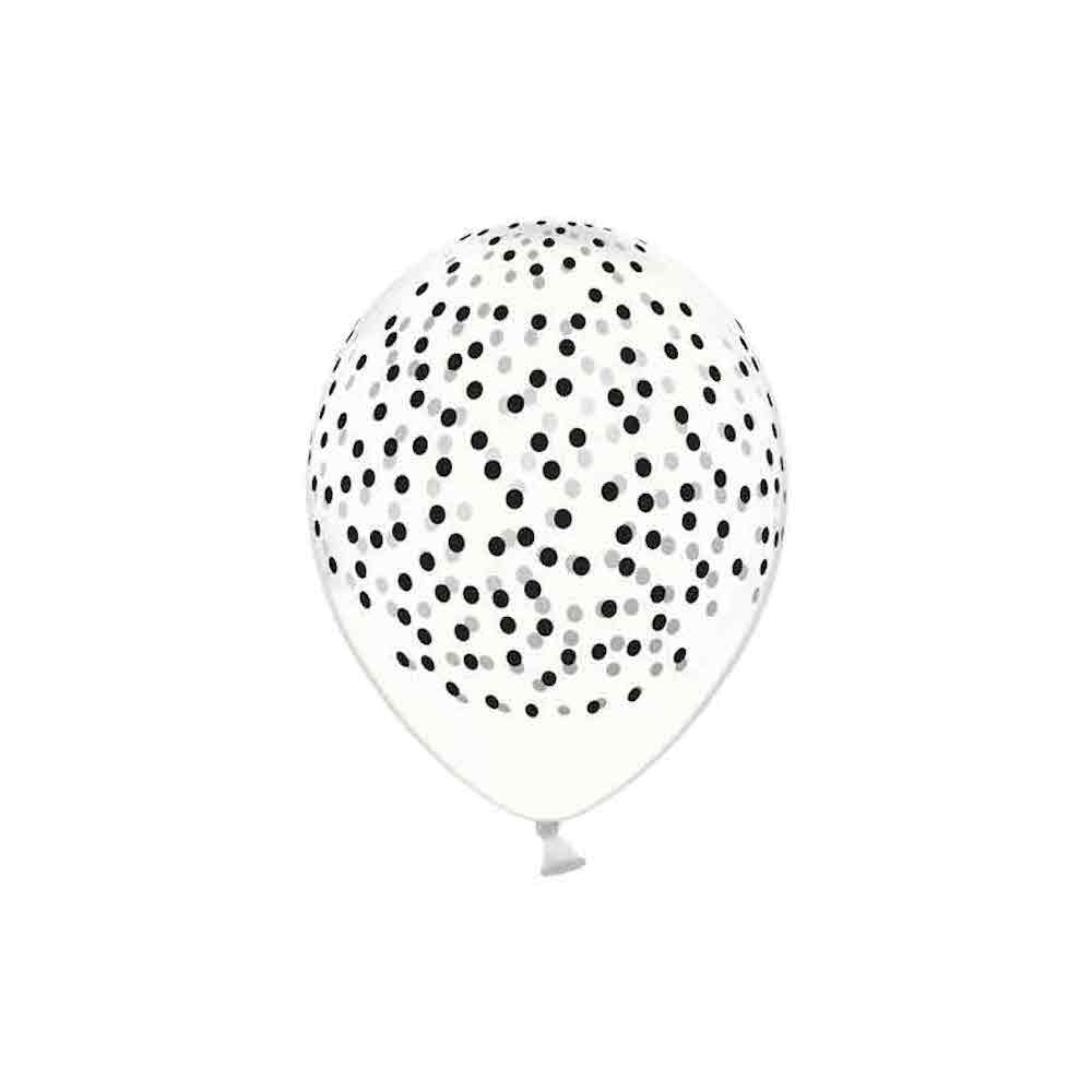 6 Latexballons - Konfetti Transparent/Schwarz - 30cm