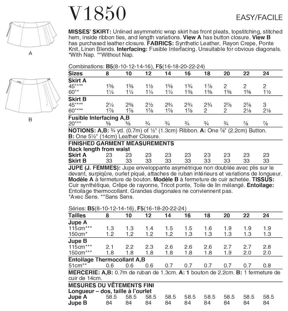 Vogue® Patterns Papierschnittmuster Damen - Wickelrock - V1850