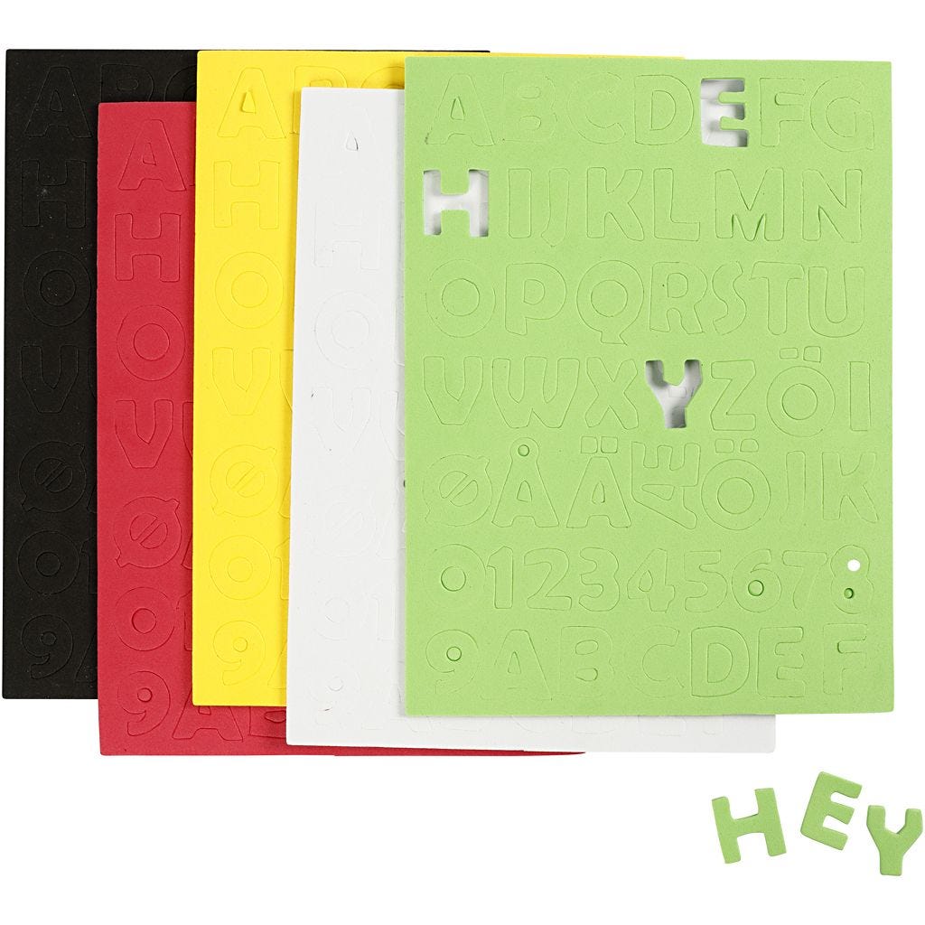 Moosgummi-Buchstaben & Zahlen selbstklebend, Größe 2-2,3 cm, Sortierte Farben, 5 Bl./ 1 Pck.