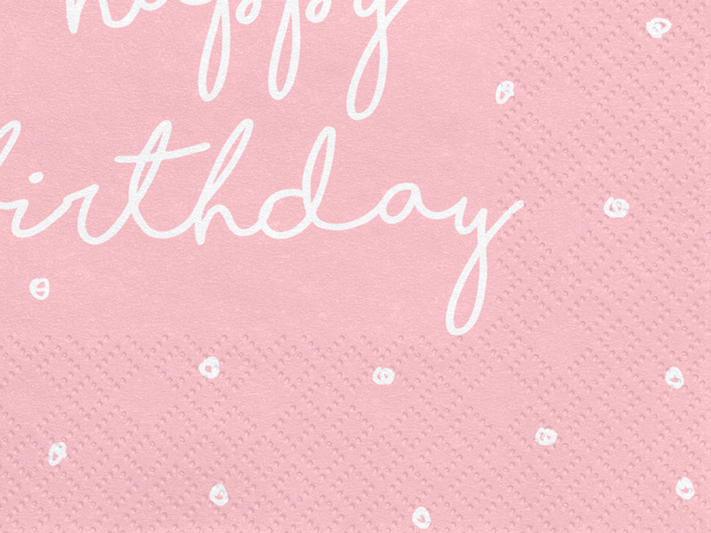 Servietten Happy Birthday, weiß-rosa, 33x33 cm, 20 Stück