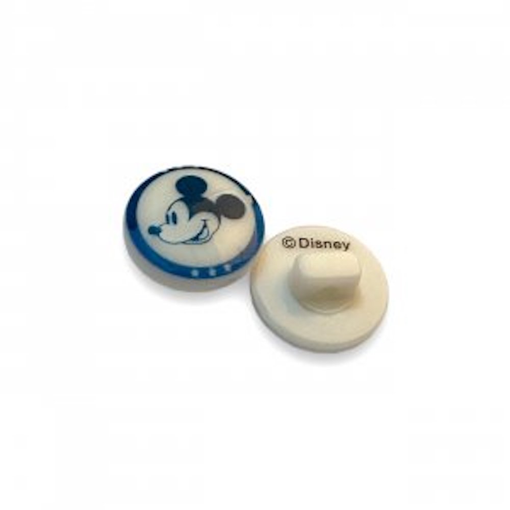 Kinderknopf Öse Disney Mickey Mouse blauer Rand, 12 mm, 1 Stück