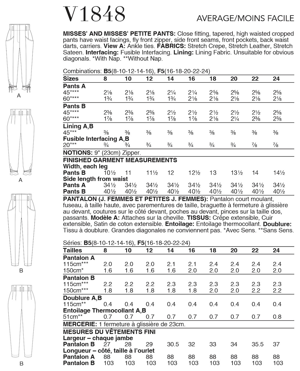 Vogue® Patterns Papierschnittmuster Damen - Hose - V1848