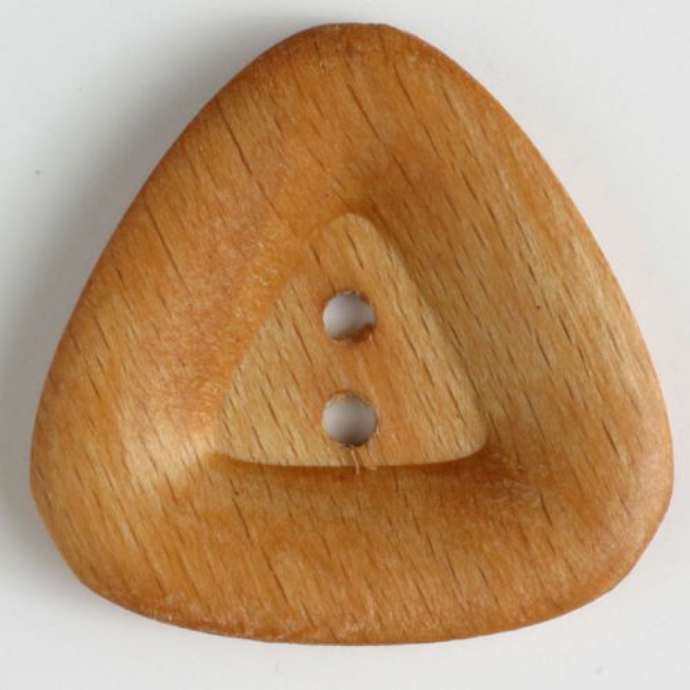 Holzknopf dreieckig mit wulstigem Rand und 2 Löchern - Größe: 45mm - Farbe: braun , 1 Stück