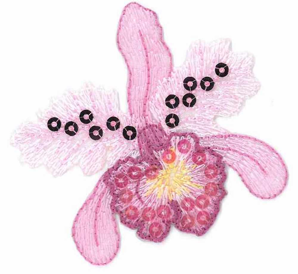 Applikation - aufbügelbar, Orchidee mit Pailletten rosa, 7,5x7cm, 1 Stück