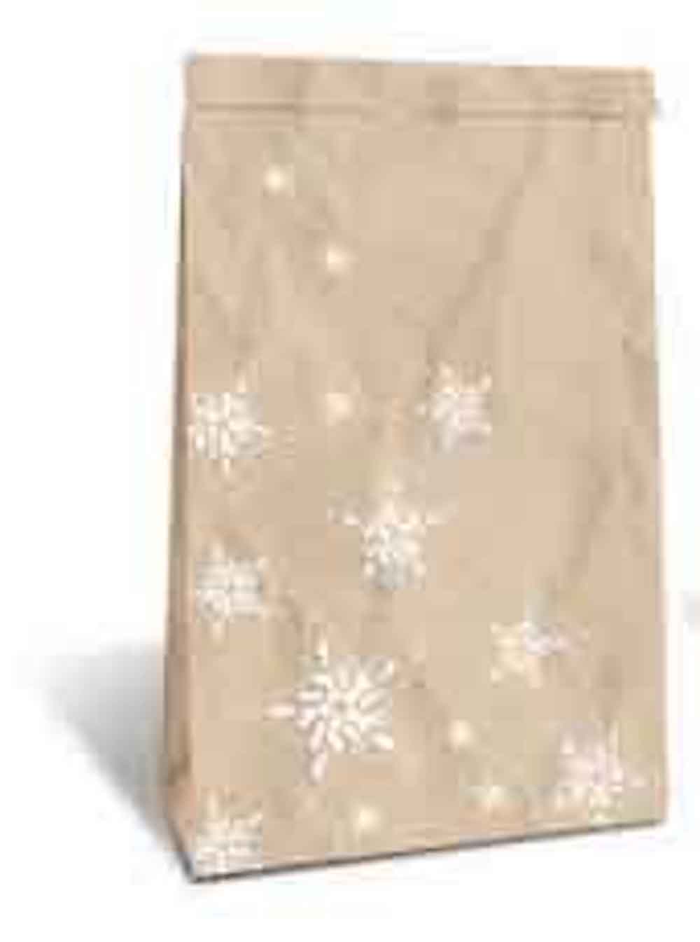 Geschenktüte, Kraftpapier braun, weiße Sterne, 12 x 19 x 6 cm