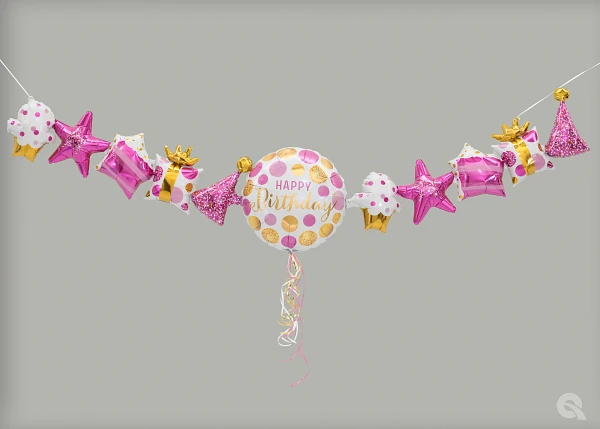 Ballongirlande Geburtstag pink, 104cm, 2 Stück
