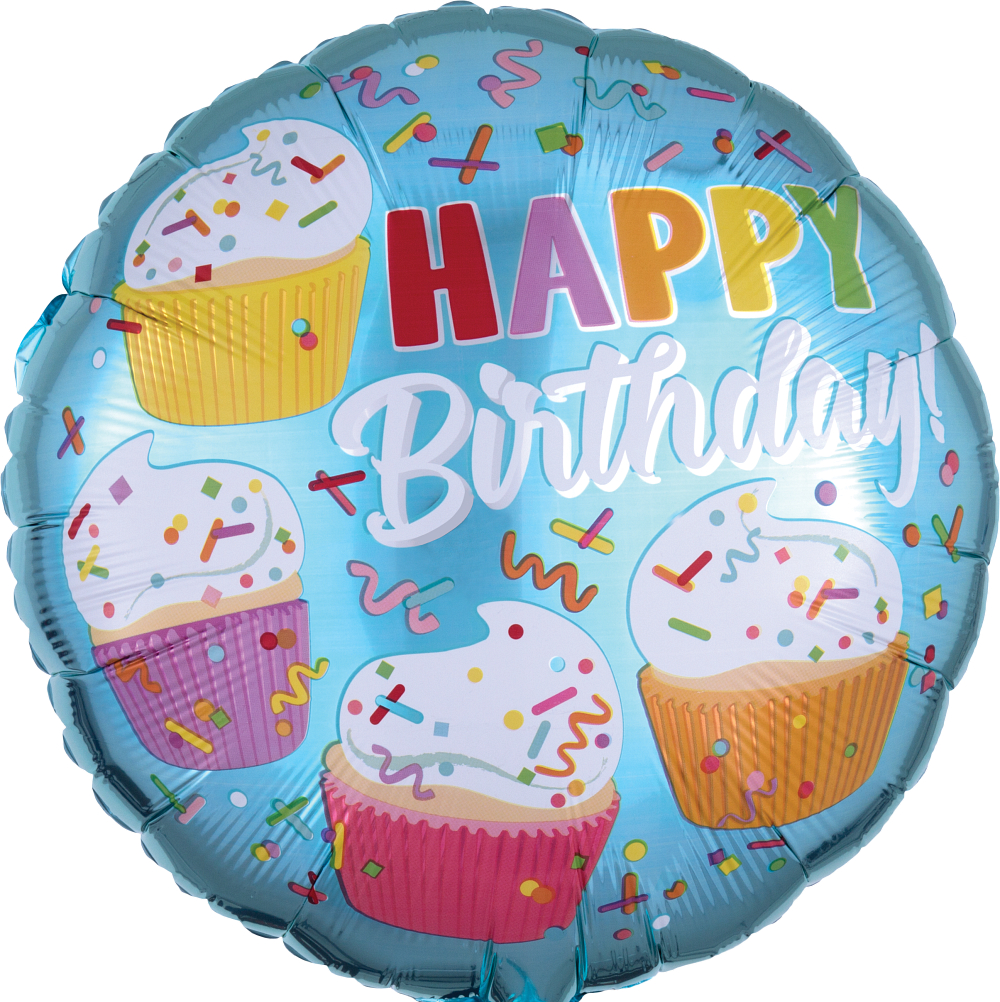 Folienballon rund - Happy Birthday Cupcake-Spaß - 43cm