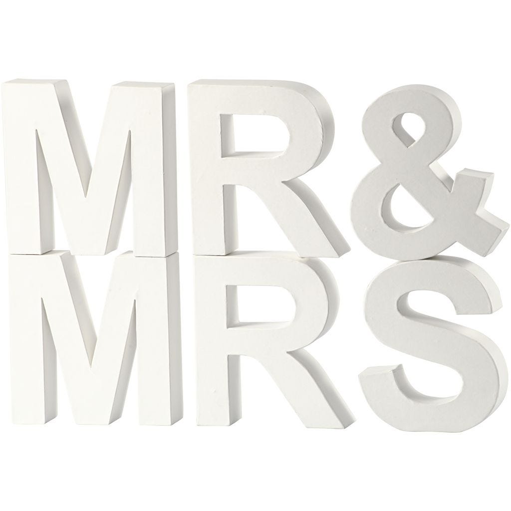 Schriftzug MR & MRS  17,5 cm hoch  4,5 cm tief  weiß