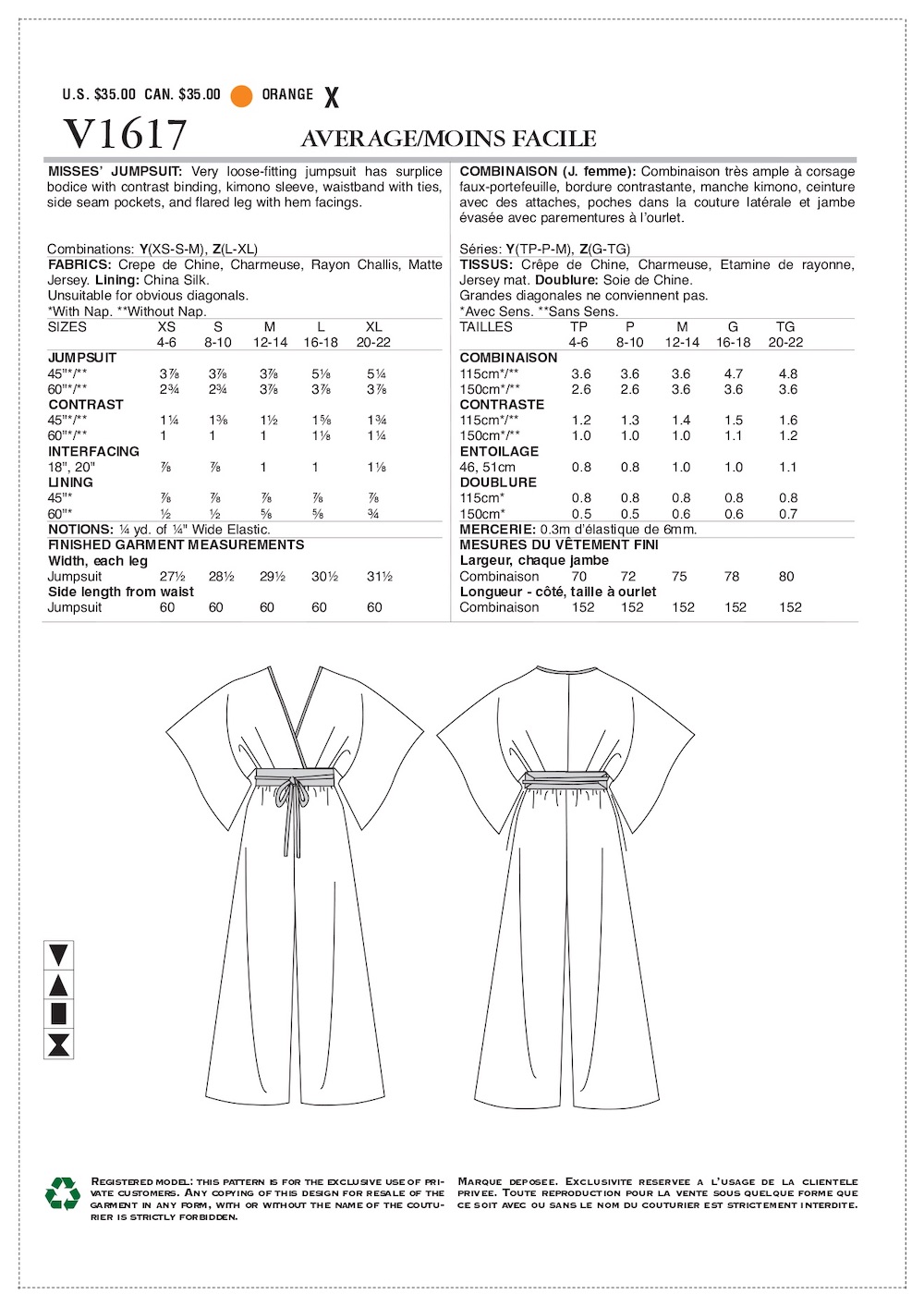 Vogue® Patterns Papierschnittmuster Jumpsuit V1617