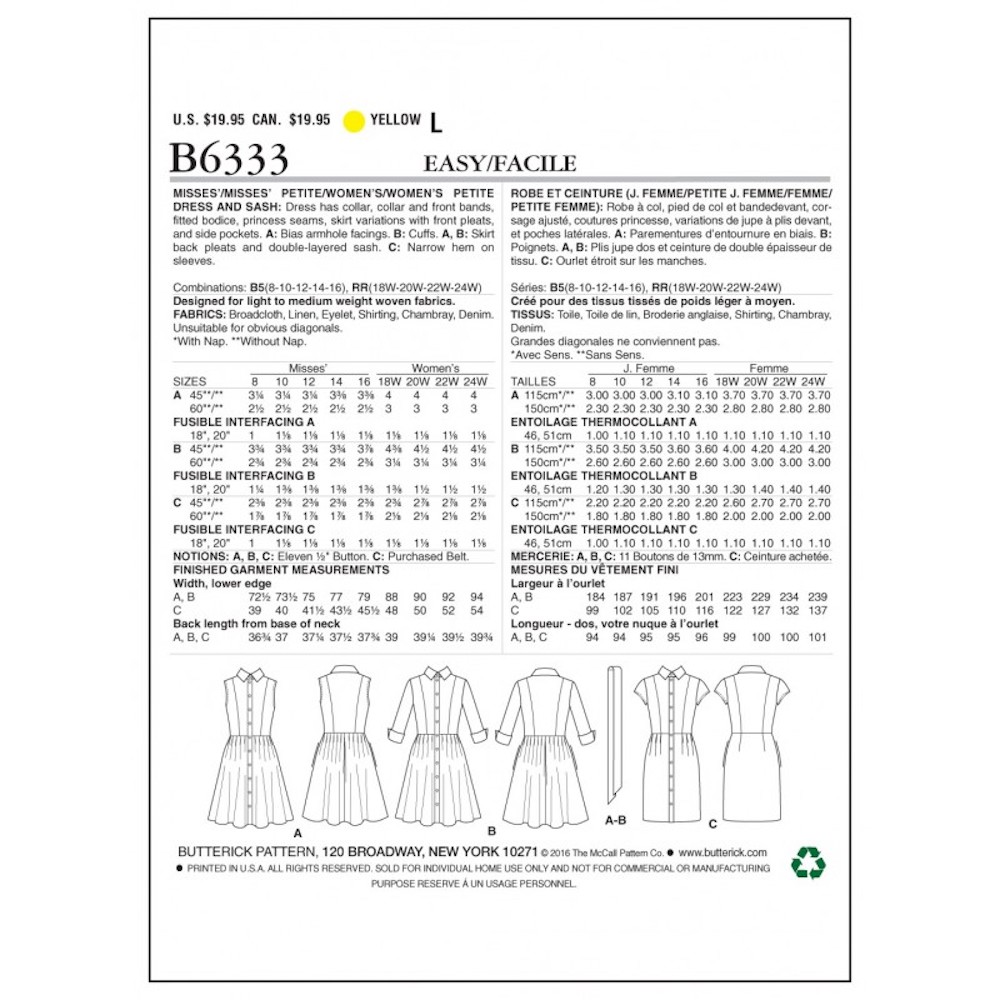 Butterick® Papierschnittmuster Kleid Damen B6333, Größe B5