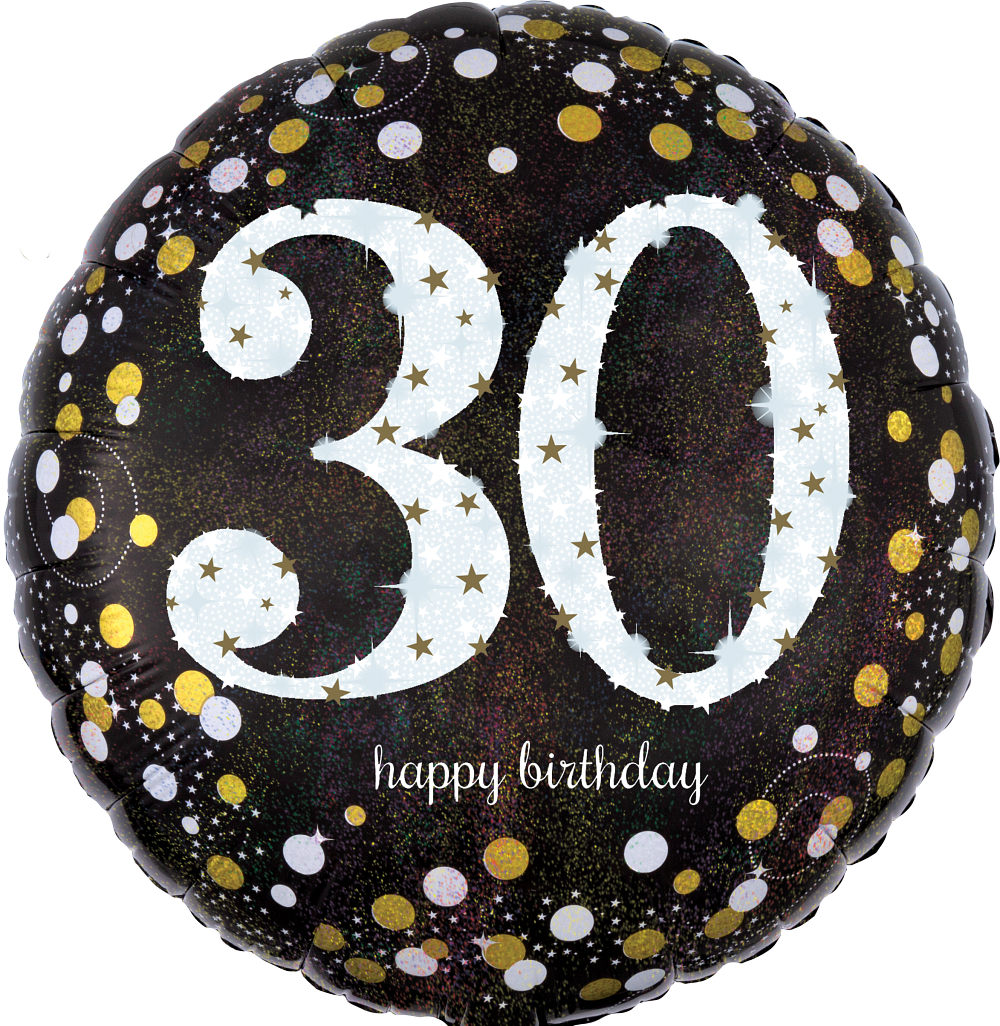 Folienballon rund - Zahl 30 - Sparkling Birthday - 45cm