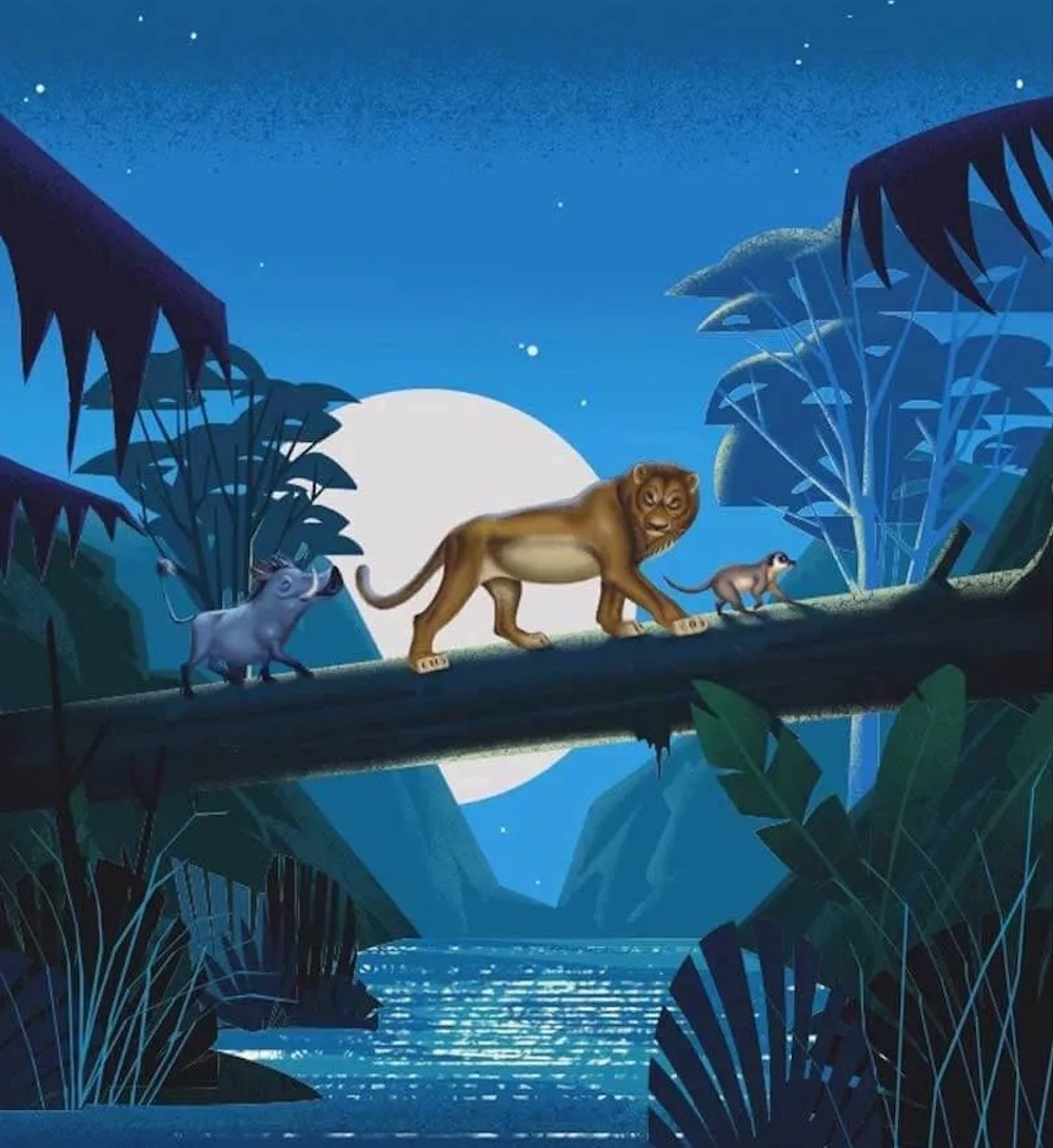 Panel Baumwolljersey - Timon & Pumbaa bei Nacht -  Disney König der Löwen - 50x60cm 