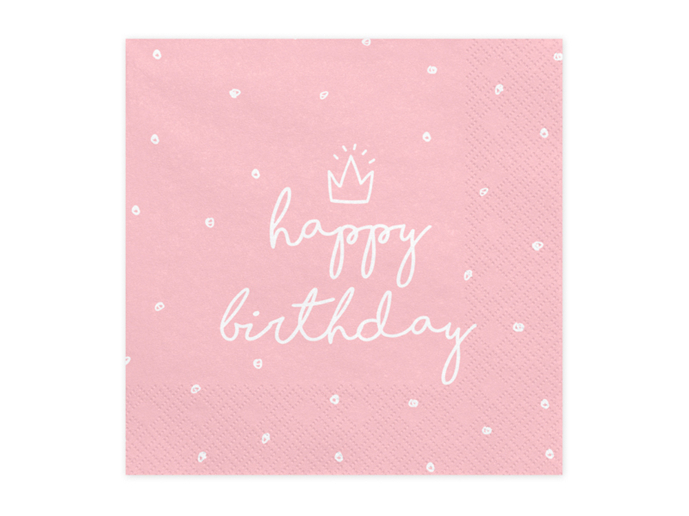 Servietten Happy Birthday, weiß-rosa, 33x33 cm, 20 Stück
