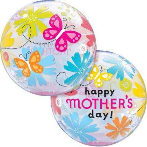 Bubbles "Happy Mother's Day"  bunte Blumen und Schmetterlinge, transparent, 22"/56cm