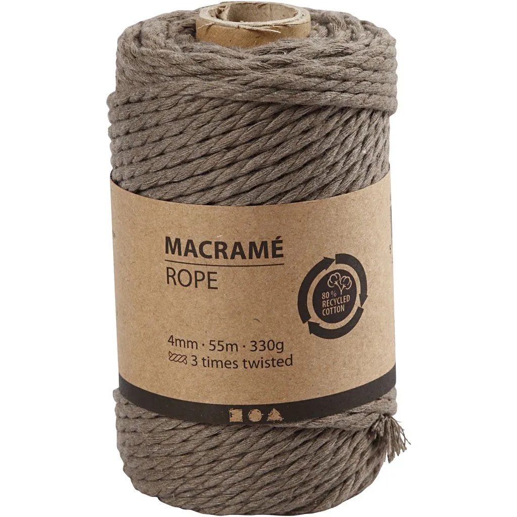 Macramé-Kordel, L: 55 m, D 4 mm, 330 g/ 1 Rolle 