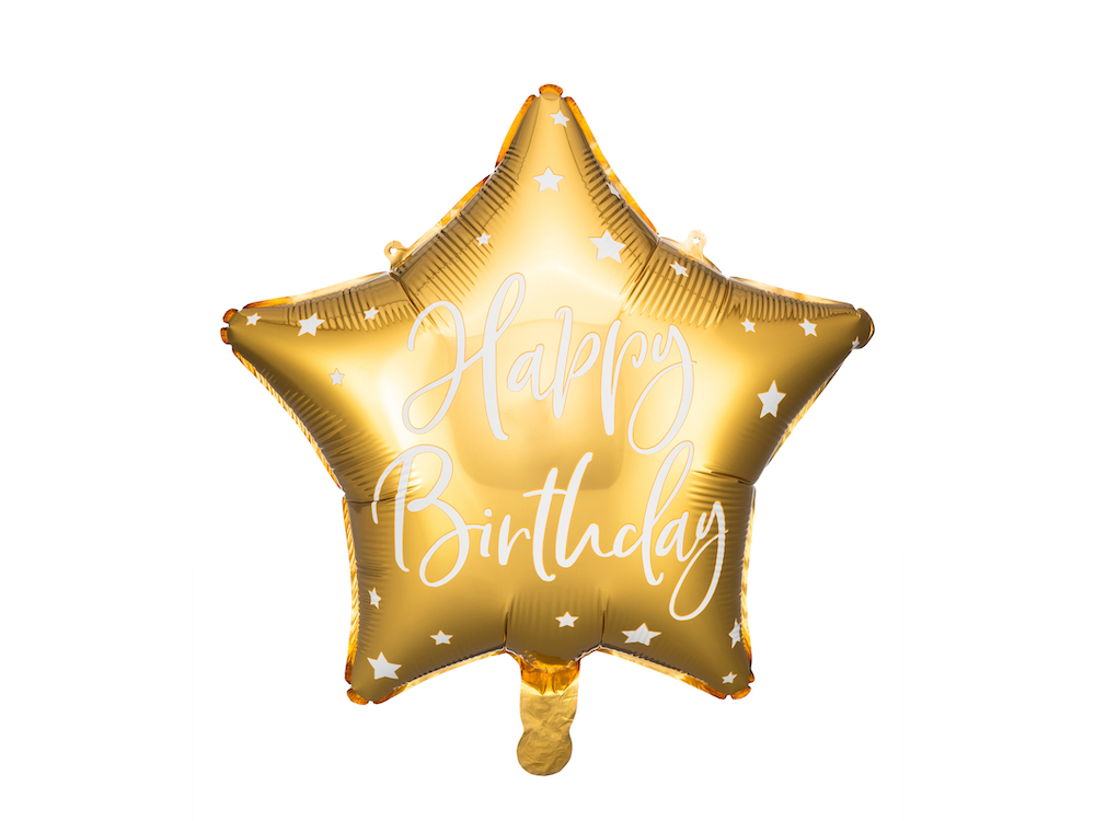 Folienballon Happy Birthday, 40cm, gold, Stern, 1 Stück