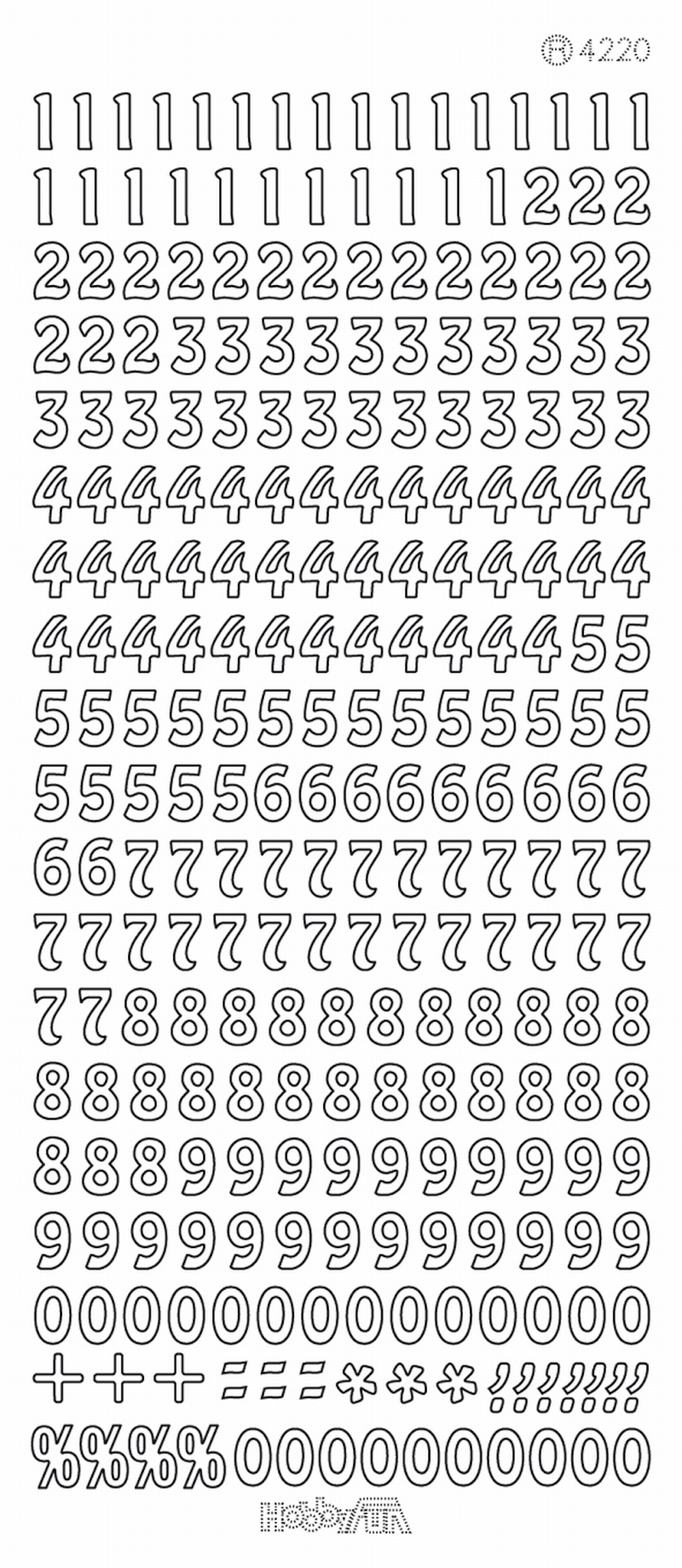 Konturensticker Sticker, Zahlen, toffee, 10x23cm, 1 Bogen