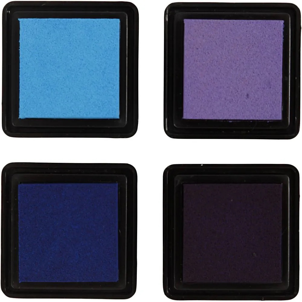 Stempelkissen, H: 2 cm, Größe 3,5x3,5 cm, Blau, Himmelblau, Flieder, Violett, 4 Stk/ 1 Pck.