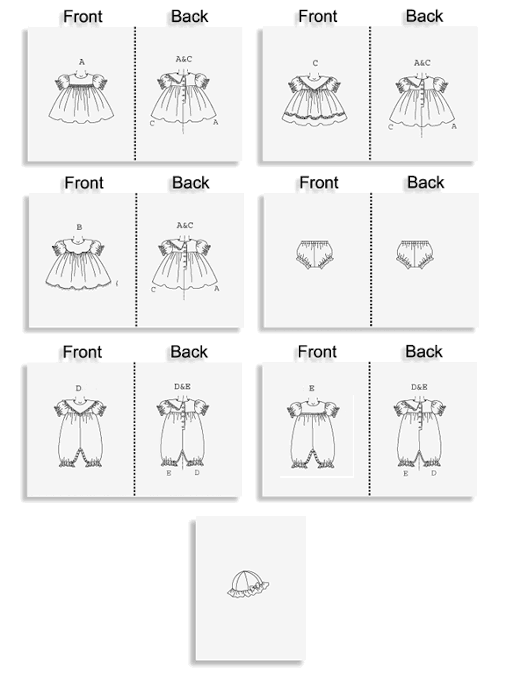 Butterick® Papierschnittmuster Easy Baby Kleid Hut Overall B4110, Größe OSZ S-XL (ca. 64-81cm Körperhöhe)