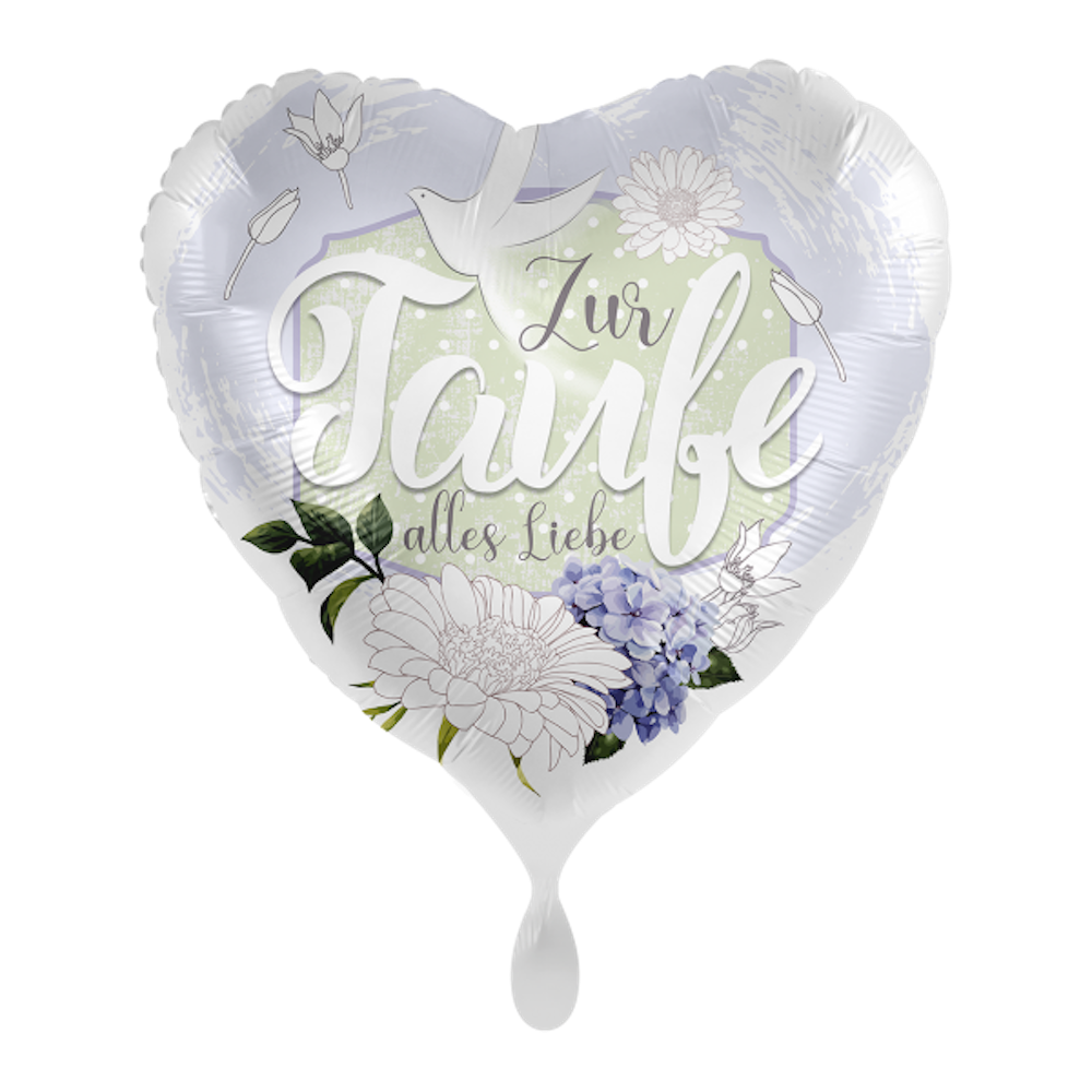 Folienballon - Herz mit Blüten " Zur Taufe alles Liebe"