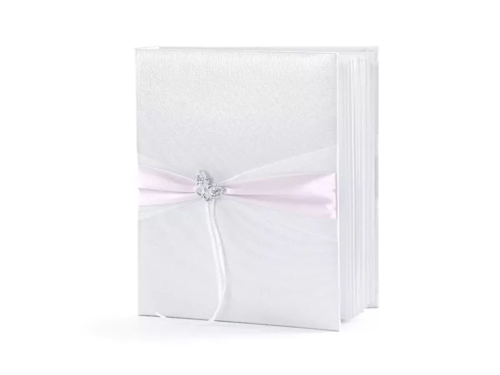 Gästebuch Satin rosa Schmetterling, weiß, 20 x 23cm, 45 Seiten