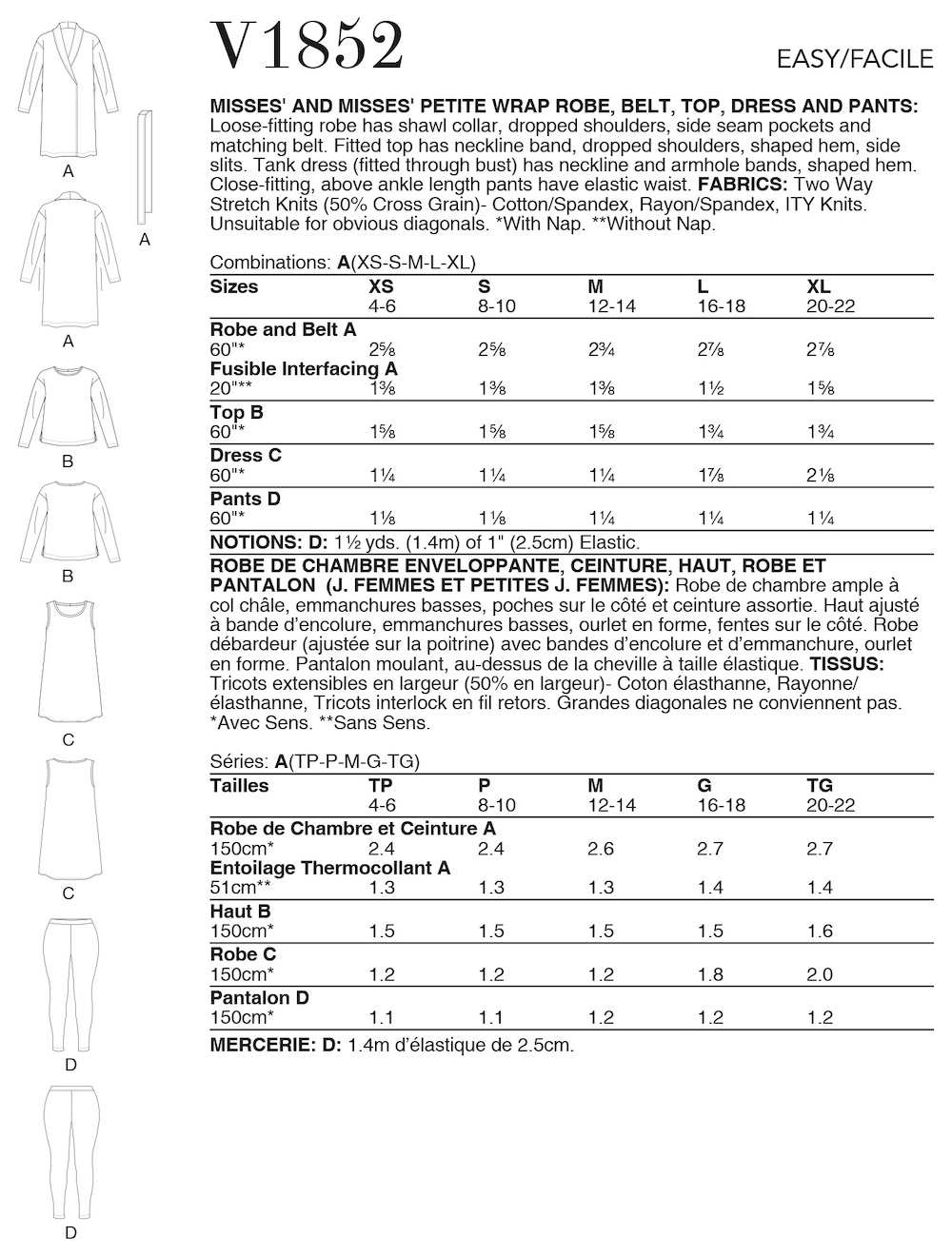Vogue® Patterns Papierschnittmuster Damen - Bekleidungsset - V1852