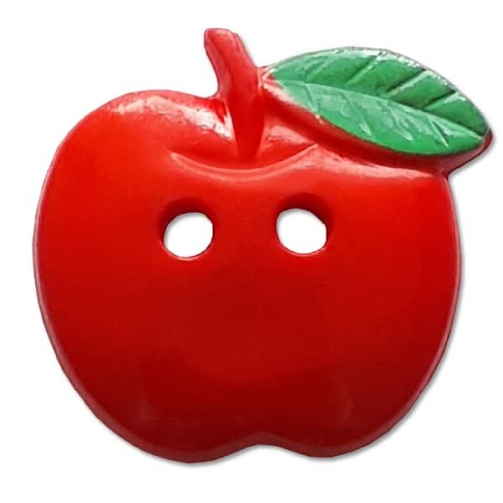 Kinderknopf Apfel mit Blatt, 2-Loch, 19mm, 1 Stück