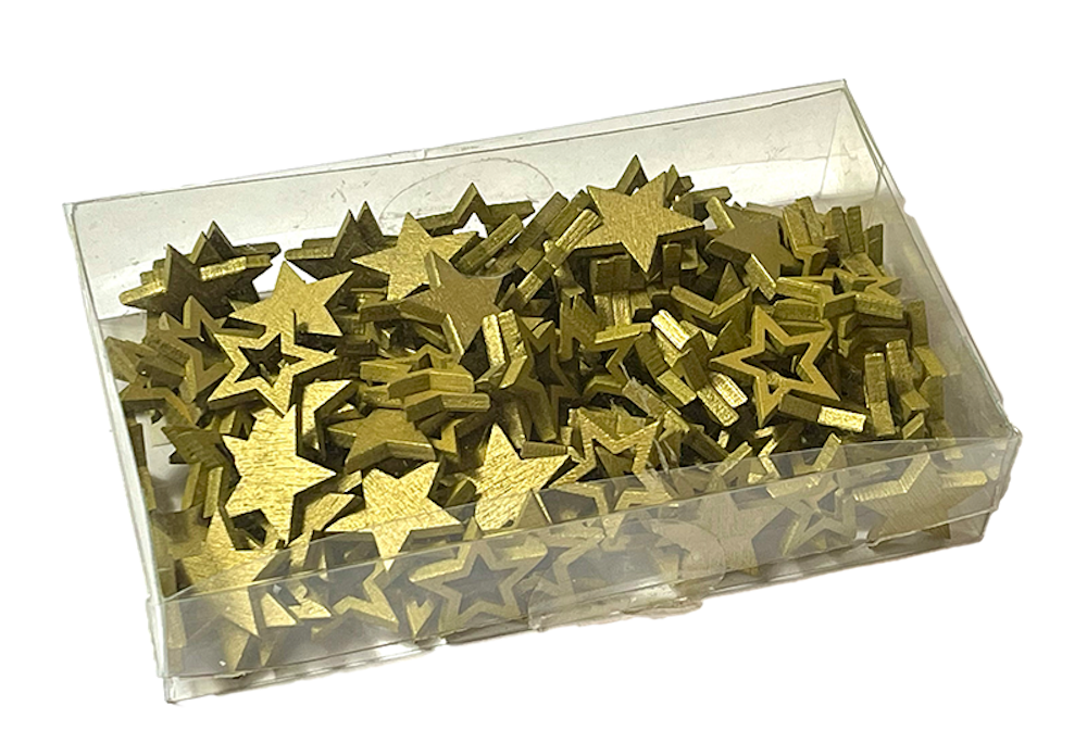 Mini-Holz-Sterne, gold glänzend  144 Stück 