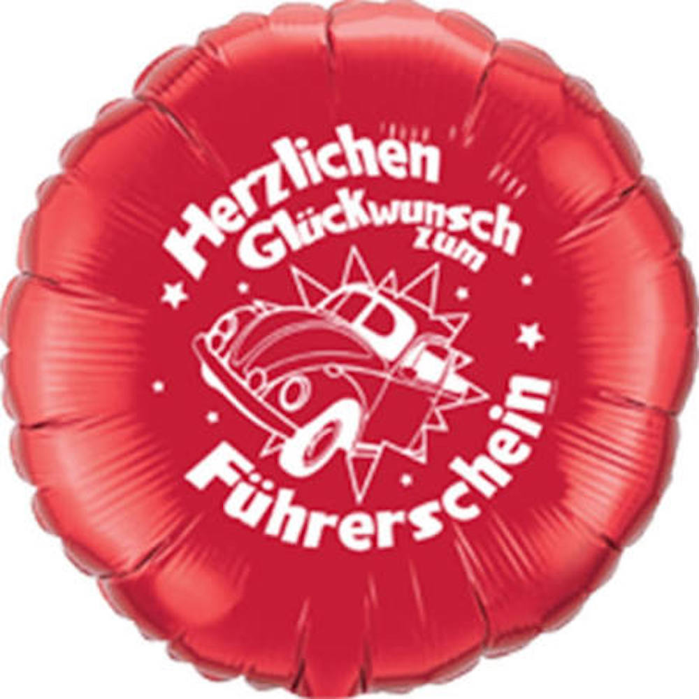 Folienballon rund - Herzlichen Glückwunsch zum Führerschein rot - 46cm