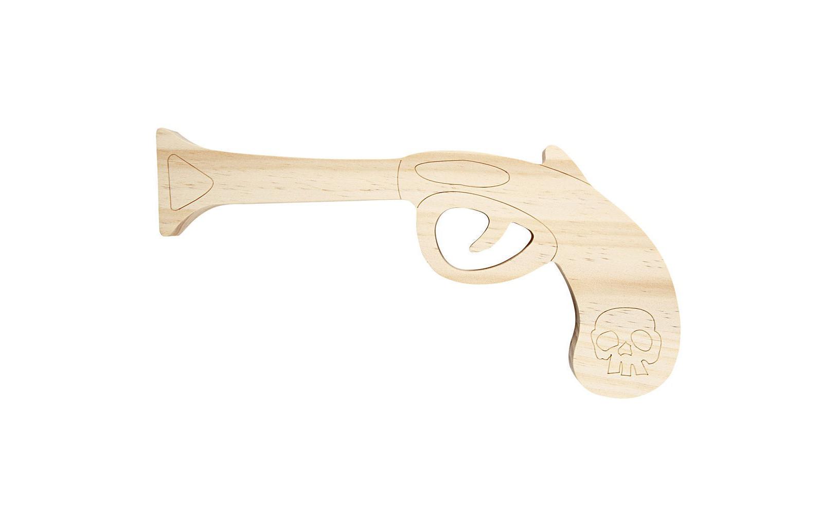 Holz Pistole, L 20,5 cm, H 9,5 cm, Kiefernholz, 1Stck, Stärke: 2 cm