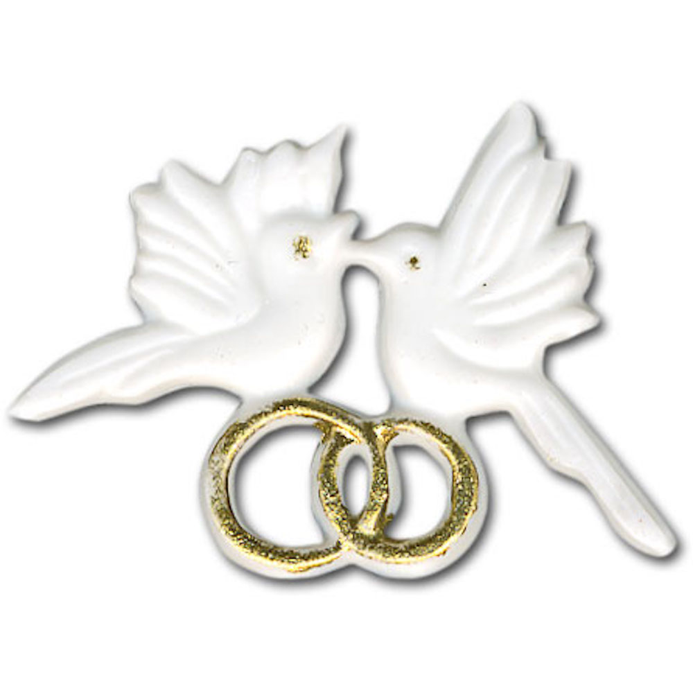 Wachs-Taubenpaar mit Ringen, weiß/gold, 26 x 35 mm, 2 Stck.