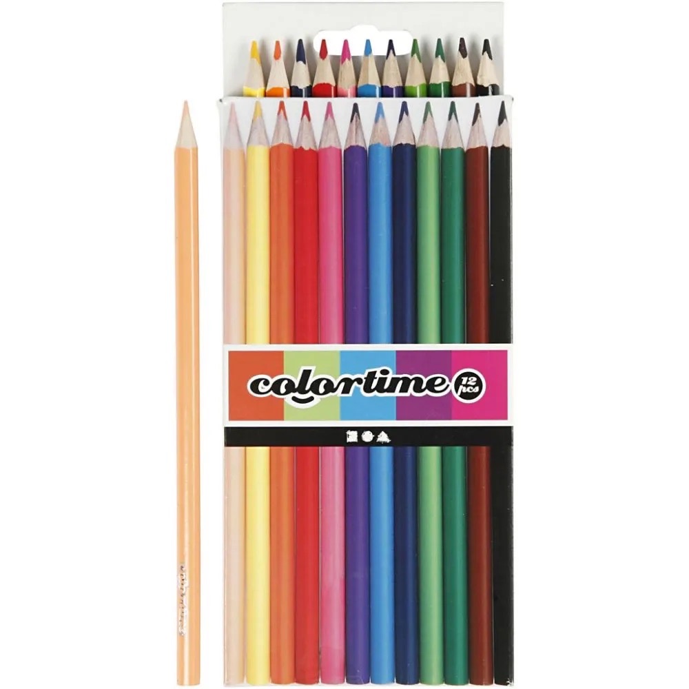 Dreieckige Colortime Buntstifte, L 17,45 cm, Mine 3 mm, Sortierte Farben, 12 Stk/ 1 Pck