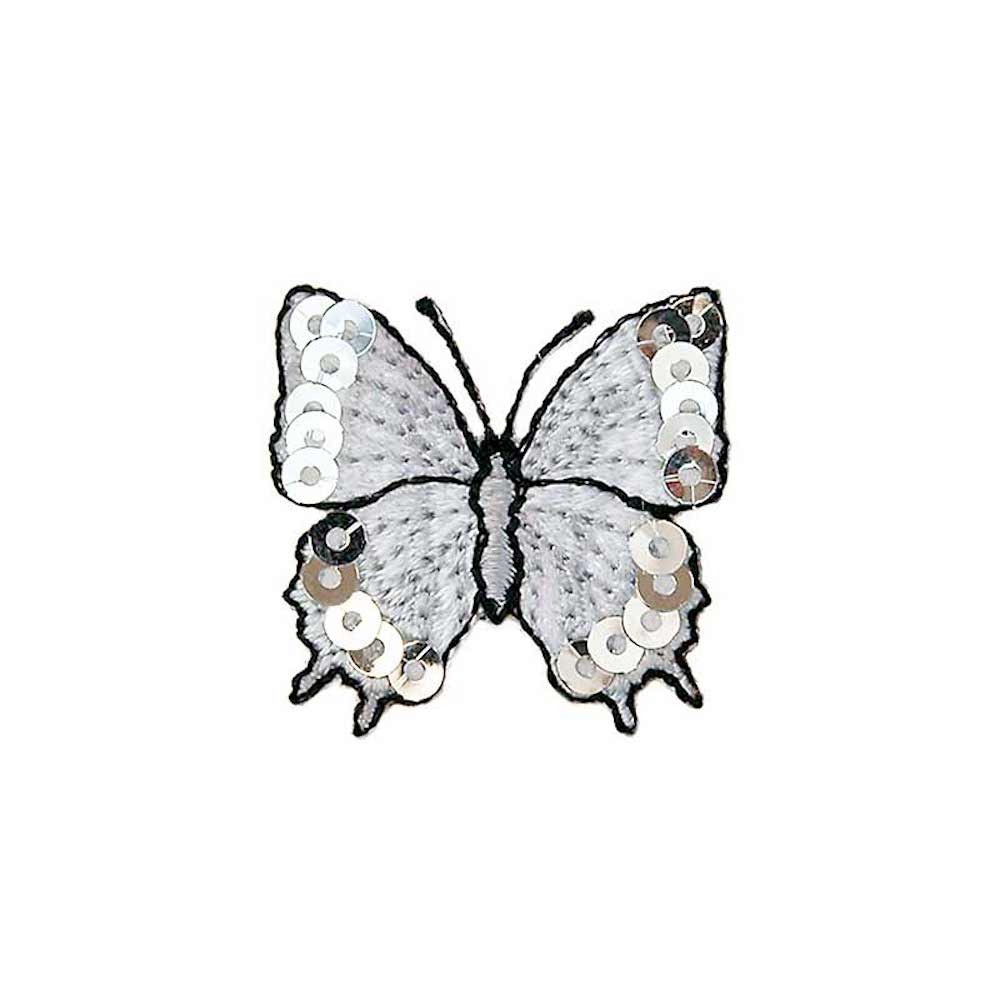 Applikation - aufbügelbar, Schmetterling Pailletten silber, 3cm, 1 Stück
