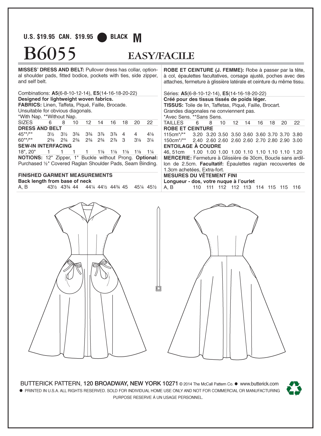Butterick® Papierschnittmuster Retro`50 Kleid Damen B6055