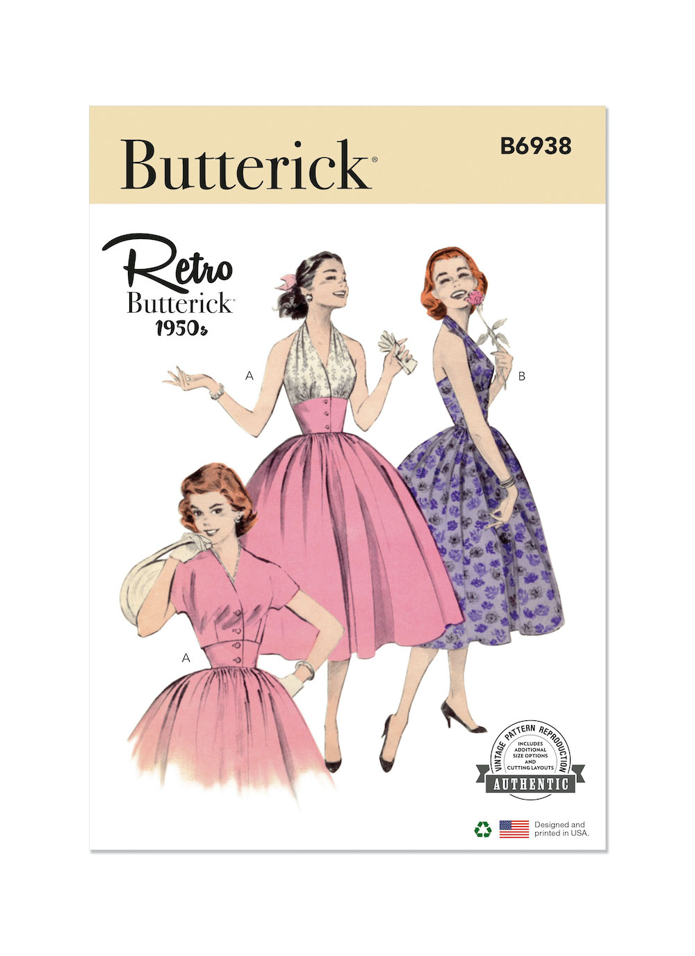 Butterick® Papierschnittmuster Retro 1950s Kleid Damen B6938
