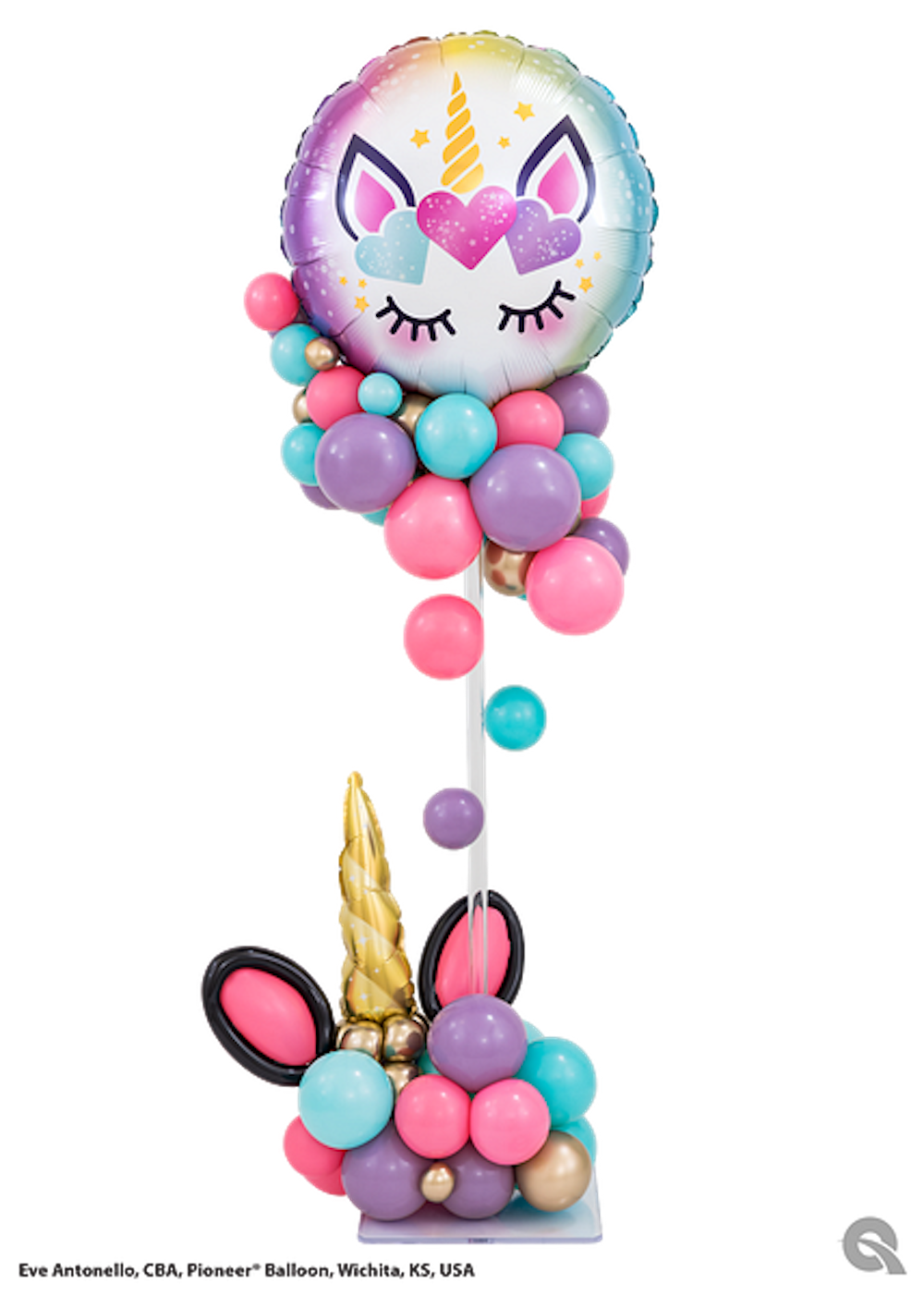 Folienballon rund - Einhorn mit Herzen - 46cm