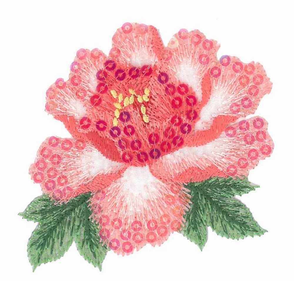 Applikation - aufbügelbar, Blütenkopf lila-rosa groß mit Pailletten, 10,5x8,5cm, 1 Stück