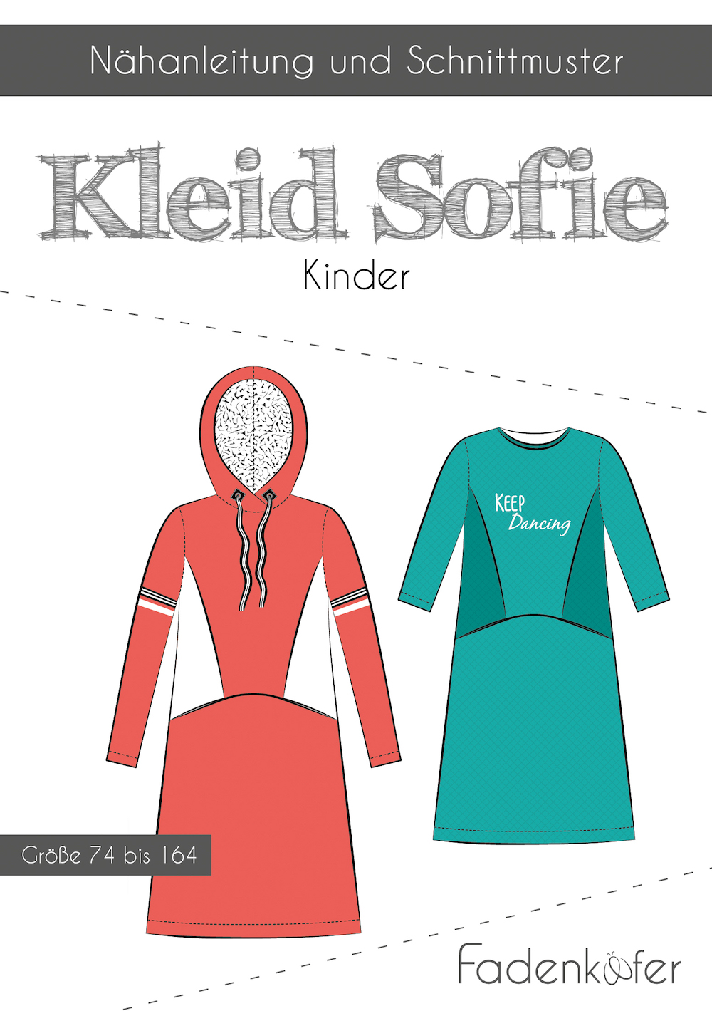Papierschnittmuster Kleid Sofie Kinder - Gr. 74-164 - Nähanleitung und Schnittmuster von Fadenkäfer 