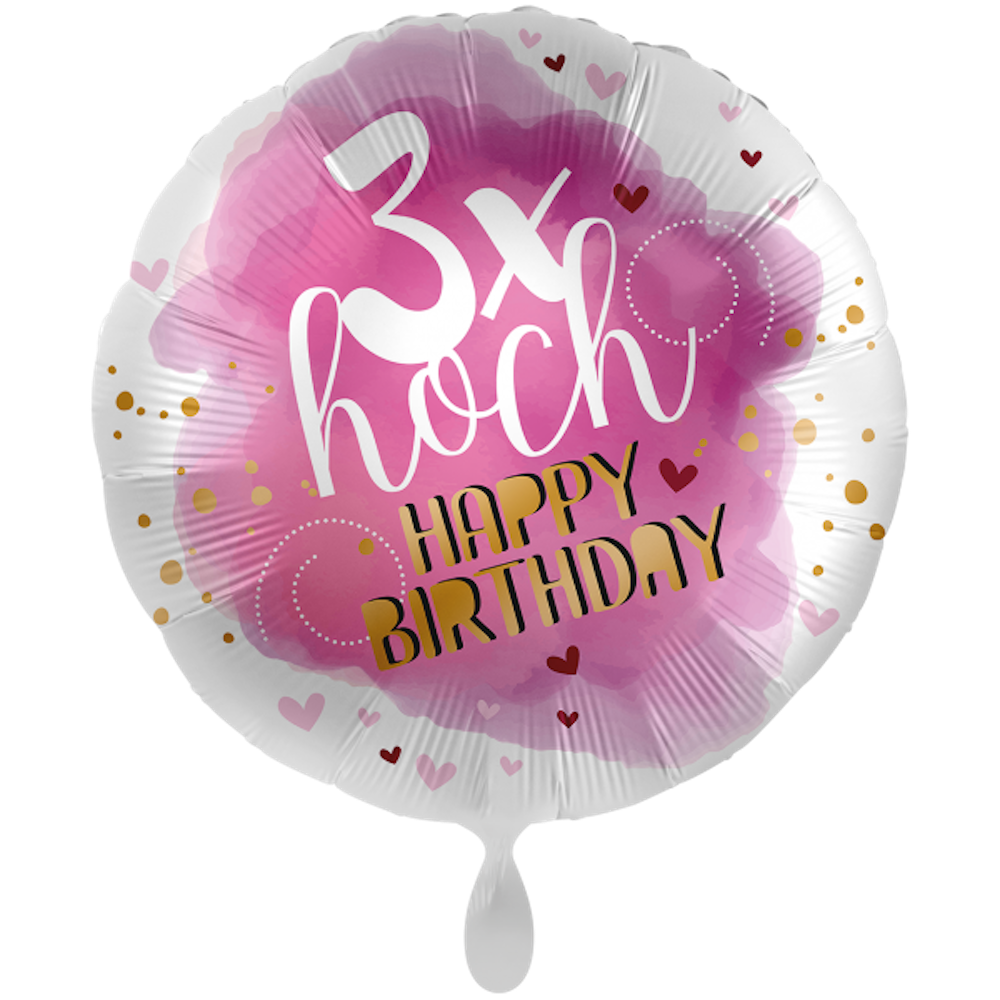 Folienballon rund - 3x hoch Happy Birthday 